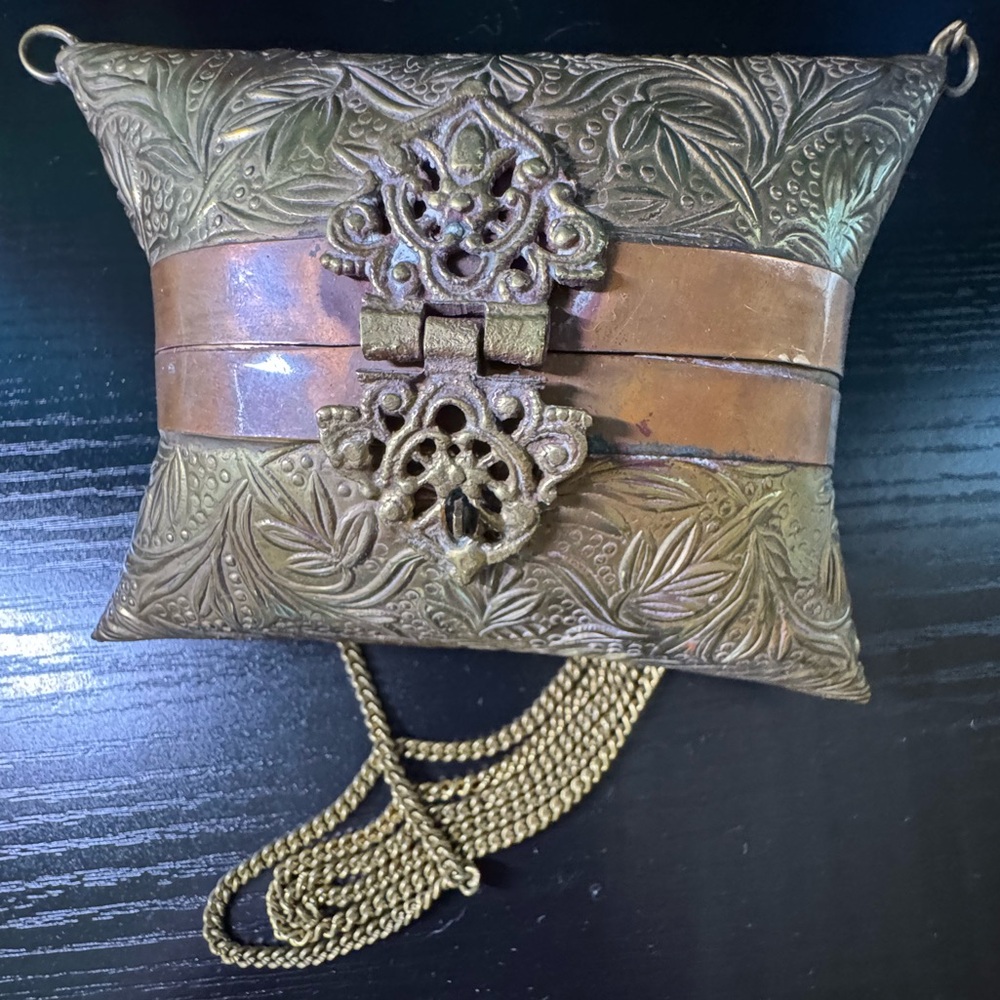 1930s Vintage Art Deco Brass Pillow Purse